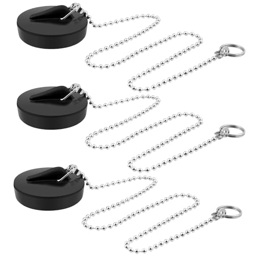 3 Stück Abflussstopfen, Badewannenstöpsel Gummi 45mm, Stöpsel für Spülbecken, Waschbeckenstöpsel mit 40cm Kette Stopfen Waschbecken für Badewanne, Küche, Waschbecken Kanalisation