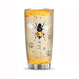 64HYDRO 20oz Let It Bee, Hippie Bee Inspiration Tumbler Cup with Lid, Double Wall Vacuum Thermos...