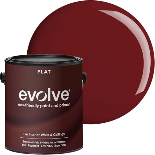 EVOLVE Interior Paint & Primer, Flat (Burgundy), 1 Gallon – Available in 50+ Colors, One-Coat Coverage, Excellent Hide, Low VOC, Low Odor, Washable Interior Paint
