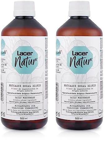 LACER NATUR - Colutorio 500ml, Enjuague Bucal Diario, Origen Natural, Anticaries y Antibacteriano, PAsta de Dientes Antiséptico, Antioxidante, Con Fluor, Sin Gluten (Paquete de 2)