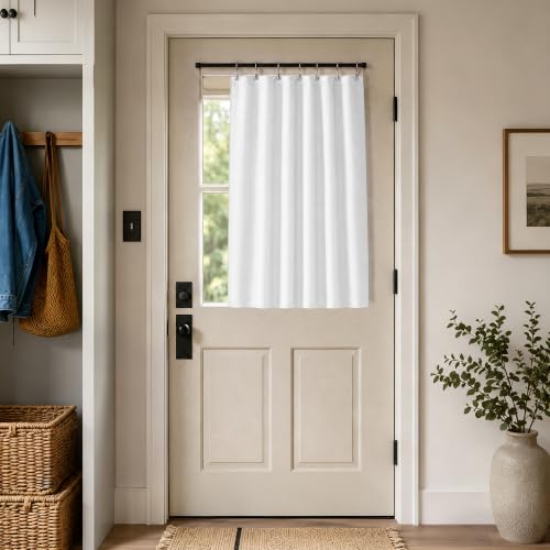 Image of KOUFALL Small Window Curtains White Short 36 Inch Length Semi Blackout for Kitchen Bathroom Door Laundry Room