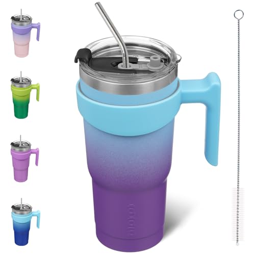 Image of BJPKPK 20 oz Tumbler With Handle And Straw Stainless Steel Travel Mug Insulated Tumbler Cups With Lids,Ocean Dream