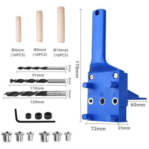 GIONAR 44PCS Dowel Jig Kit - Professional Woodworking Doweling Jig with Metal Sleeve, Complete Drill Guide Set Featuring 6/8/10mm Bits & Wooden Dowels for Exact Joinery 2 GIONAR 44PCS Dowel Jig Kit - Professional Woodworking Doweling Jig with Metal Sleeve, Complete Drill Guide Set Featuring 6/8/10mm Bits & Wooden Dowels for Exact Joinery - Image 2