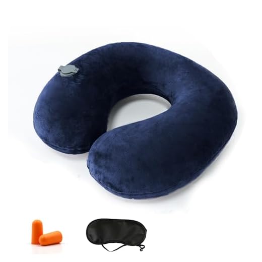 Kzouenzu Cuscino Cervicale Da Viaggio, Cuscino Gonfiabile Da Viaggio Collo, Supporto Per La Testa, Inclusa Maschera Per Dormir, Tappi Auricolari, Borsa Per Trasporto [Blu Navy]