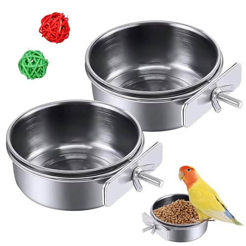 Comedero Pájaros Acero INOX 304 2 Uds 9,9cm Pinza Ajustable Loro Canario