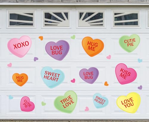 JarThenaAMCS 24Pcs Valentine's Day Garage Door Magnets Colorful Conversation Heart Magnetic Refrigerator Stickers for Wedding Anniversary Party Home Decoration
