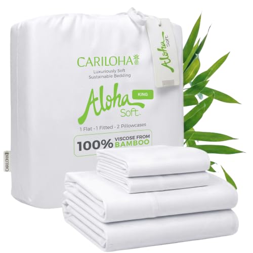 Cariloha Aloha Soft 100% Organic Bamboo Viscose Sheets 4-Piece King Sheet Set 16 in Deep Pockets Buttery Soft Hypoallergenic Cooling Sheets Oeko-TEX Standard 100 White