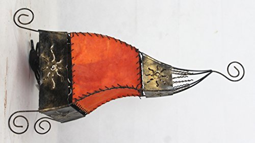 Lampe conique style oriental orange en métal ciselé haut de gamme