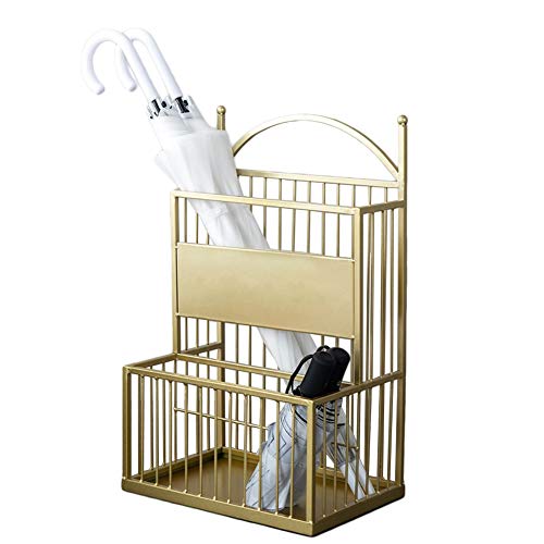 Paragüero extra grande para decoración de oficina, hogar, entrada, estante largo y corto, soporte de paraguas de metal para bastones de caminar (color: dorado, tamaño: S)