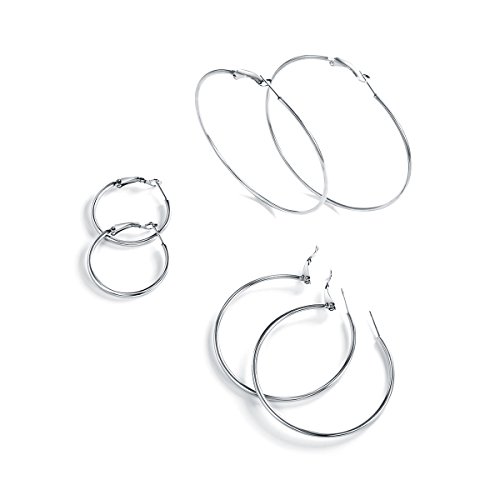 Boucles d'oreilles cercles FOCALOOK noir en acier inoxydable 70mm et 100mm