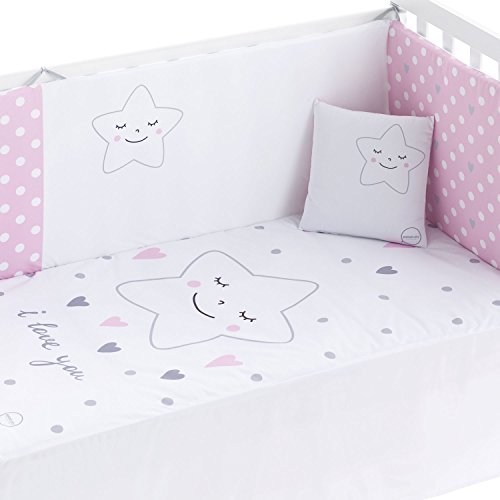Pekebaby Edredón desenfundable Cuna (60x120 cm) + Protector desenfundable 60/70/80 (43x185 cm) + Cojín SONNO ROSA