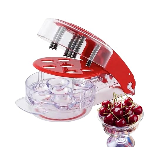 Cherry Pitter Tool PitRemover,Cherries Seed Remover 6 AtTime,Olive Pitter Tool,Cherry Pit Remover Toolfor Kitchen, Cake Shop, Fruit Salad (Red)