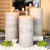 Immeiscent 3x6 inch Pillar Candles Cozy Cotton Scented Set of 3 Gray White Layered Mottled Aromatherapy Candles for Weddings Home Wall Shelf Decorations Yoga Spa Dinner Table