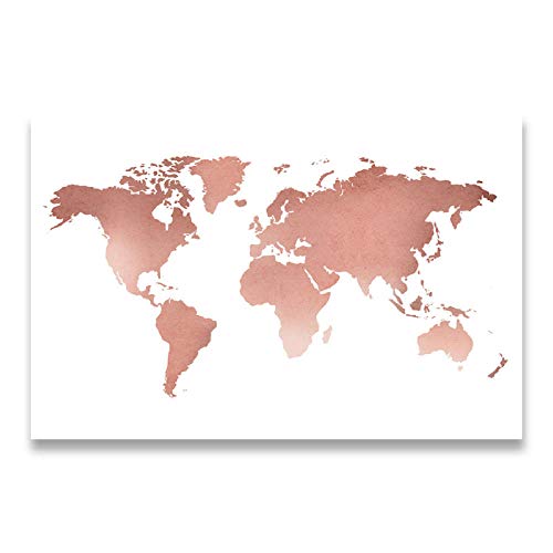 Impression sur Toile carte du monde or rose chic et encadrée