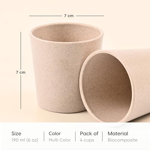 Image of Eha Earth-Friendly Unbreakable Drinking Glass Set of 4 for Water and Juice | 180 ml Each | Tumblers for Kids Made with Rice Husk Biocomposite| Microwave Safe | for Hot & Cold | Multicolor