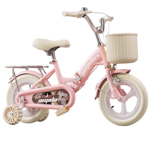子供用自転車、12インチ、14インチ、16インチ、折りたたみ式、高さ調節可能、補助輪とバスケット付き、組み立て簡単、ダブルブレーキ、滑り止め、耐摩耗性、2?10歳、入学、お祝い、誕生日、男の子、女の子に適しています (ピンク,18インチ)
