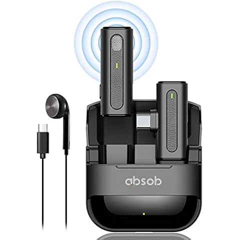 absob Wireless Lavalier Microphone for Android Phone Type-C w/Charging Case Plug-Play Wireless Lapel Mic For Live Stream Interview TikTok Vlog Video Recording YouTube Noise Reduction Auto Sync Cover
