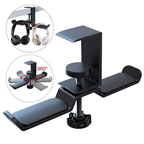 Dual Headphone Stand Hanger Under Desk, APPHOME 360 Degree Rotating PC Gaming Headset