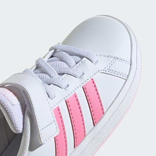 adidas Girl's Grand Court 2.0 Elastic (Little Kid/Big Kid) White/Bliss Pink/Clear Pink 5 Big Kid M4