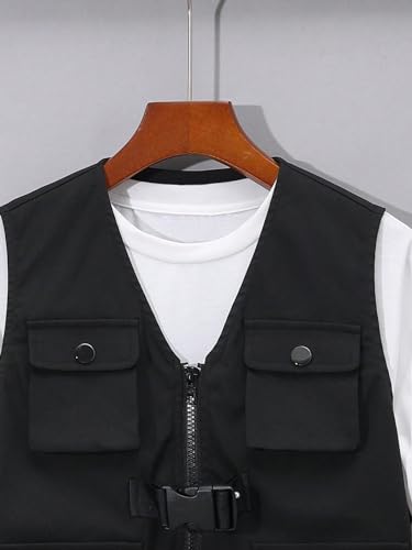 Verdusa Boy's Flap Pocket Zipper Up Sleeveless Casual Cargo Vest Jacket Outerwear3