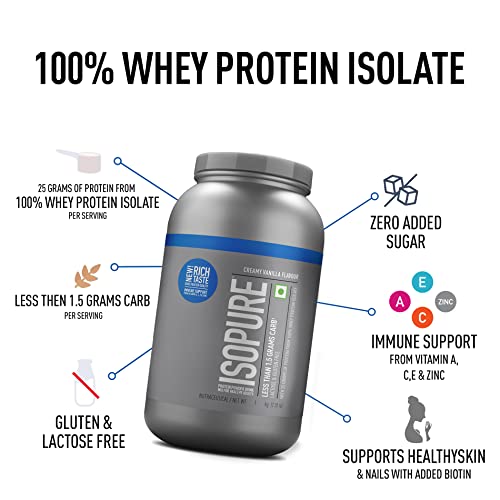 Image of Isopure Whey Protein Isolate Powder with less than 1.5gm of Carbs and Vitamins for Immune Support - 2 kg Vanilla, Vegetarian protein for Men & Women. Offer Pack