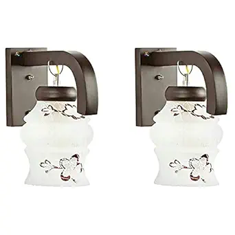 Axutum Set of 2 Wooden & Glass Fancy Decorative Look Wall Lamp Light/Hanging Light for Home Hotels Room, Halls-Electric