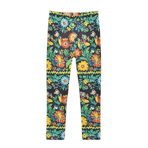 Vector Illustration Ukrainian Folk Pattern Kids Girl's Basic Leggings Comfortable High Waisted Sweatpants Sports