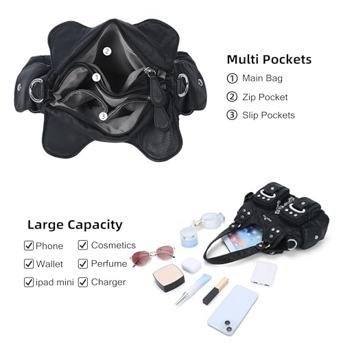 Image of Angel Kiss Small Hobo Purses for Women, Washed Vegan Leather Multi-Pocket Purse, Shoulder Handbag with Adjustable Strap