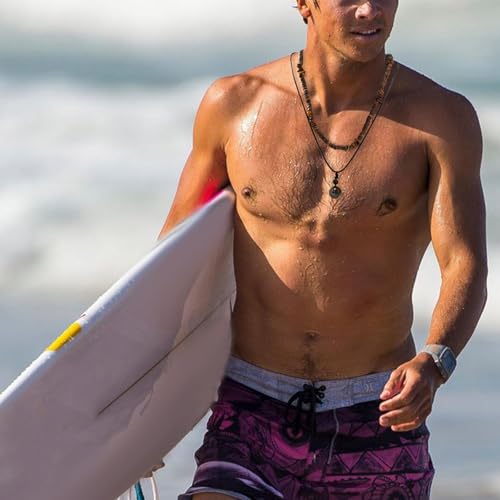 Layered Puka Shell Necklace for Men Brown Coconut Wood Beads Necklace Boho Mens Summer Necklace Surfer Beach Necklace Jewelry4