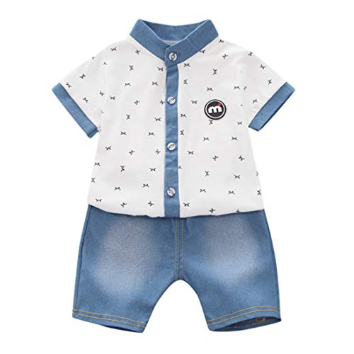 heavKin-Clothes 6 Months- 3 Years Children's Kids Baby Boy M-Type Cardigan Short Sleeve Shirt T-Shirt Tops + Denim Shorts Gentry Suit (White, 2-3 Years)