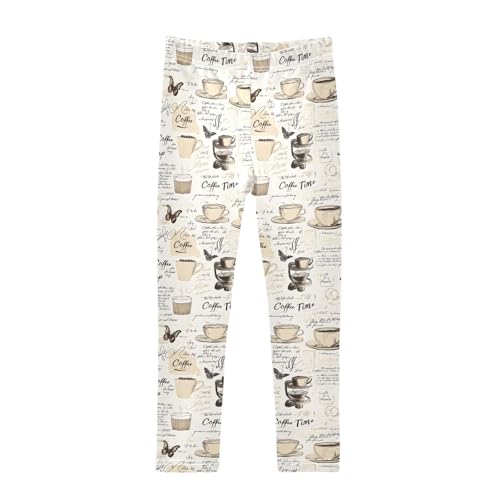 Vintage Coffee Butterfly Girls Leggings Soft Stretch Workout Yoga Dance Pants for Kids Casual Tights