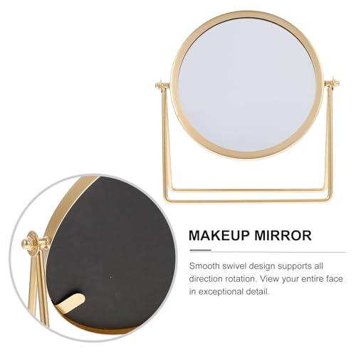 Espejo de Mesa Redondo Pequeño Dorado para Maquillaje miniatura 3