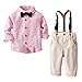 Set Abbigliamento da Festa per Neonato Completo Casual da Bambino Camicia Scozzese + Pantaloni Bretelle + Papillon Rosa 6-12 Mesi