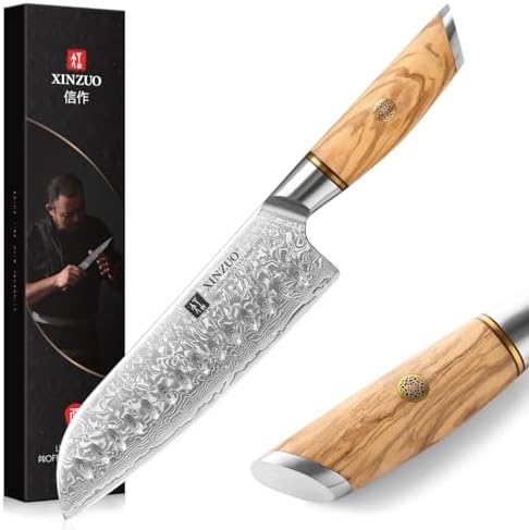 XINZUO Serie Lan Coltello Santoku 18cm in Acciaio Damasco 73 Strati
