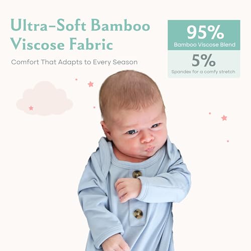 image for Caden Lane Newborn Knotted Gown with Hat, Soft Bamboo Viscose Baby Sac