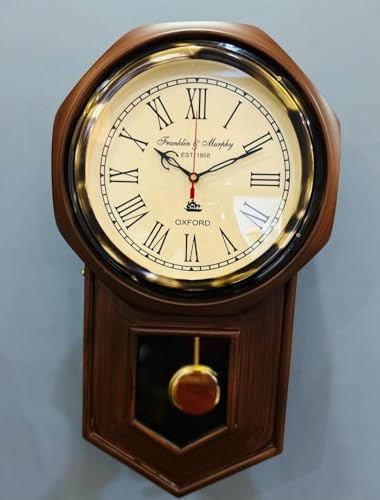 Image of Online Clock. Wooden Wall Clock with Pendulum - Roman Numerals, Classic Analog Design, Elegant Home & Office Decor - Franklin & Murphy (Est. 1868) inch