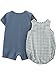 Simple Joys by Carter's Baby Boys' Button Romper, Pack of 2, Green Gingham/Tapestry Blue, 3-6 Months