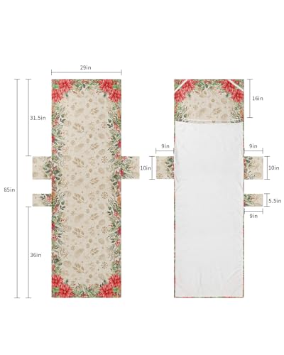 Christmas Poinsettia Beach Lounge Chair Towel Cover, Soft Chaise Lounge Towel with Side Pockets Patio Pool Chairs Cover for Beach/Pool Sunbathing 29x85 Pine Cones Berry Winter Snowflake Rustic