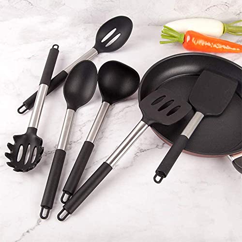 Kitchen Utensils Set-Silicone Cooking Utensils-32 Pcs Non-Stick Silicone Cooking Kitchen Utensils Spatula Set With Holder-Best Kitchen Cookware With Stainless Steel Handle (Black) #TOP2