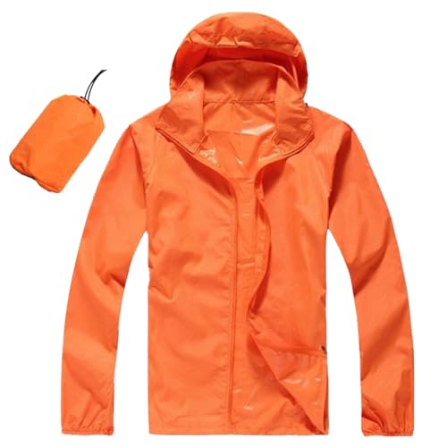 Chaquetas softshell para hombre, color sólido, plegable, ligera, resistente al viento, ropa impermeable para exteriores, viajes, senderismo, ciclismo, longitud para hombre, naranja, S