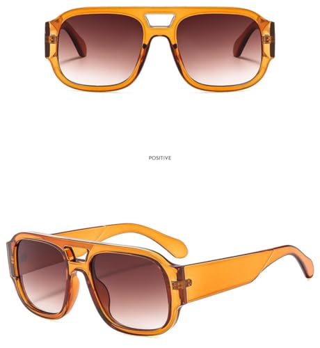 IKANOO Trendy Retro Oversized Aviator Sunglasses for Women Men Luxury Designer Thick Frame 70s Vintage Square Shades﻿3