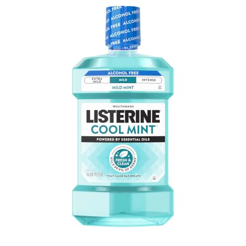 Image of Listerine Cool Mint Alcohol-Free Mild Mouthwash, Oral Rinse Kills 99.9% of Germs that Cause Bad Breath, Less Intense Taste, Mild Mint Flavor, 1.5 L