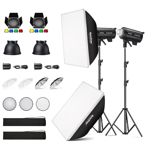 Godox 2*DP600III-V Studio Flash Strobe Light Kit, 600Ws Studio Flash Bowens Mount Built-in 2.4G Wireless System, con nido d'ape, Softbox,Supporto per la luce,compatibile per la Flashligh