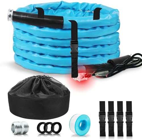 Heated Water Hose for Rv (30ft L x 5/8"ID) 4.0 Upgraded Function with Energy Saving Thermostat to Keep Drinking Water Running in down to -45℉, Designed for RV Campers,with Storage Bag, Anti-Freeze