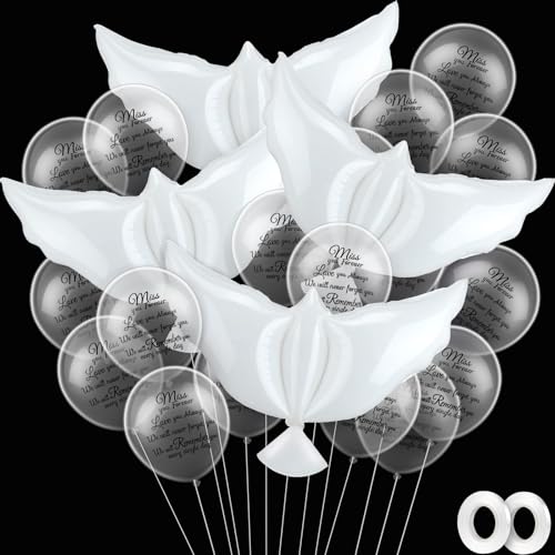 Image of Skylety 36 Pcs Memorial Balloons to Release with Dove Balloon,Transparent | Helium, Remembrance for Heavenly Birthday, Memorial Services, Release in Sky Ceremony, Forever in Hearts Messages