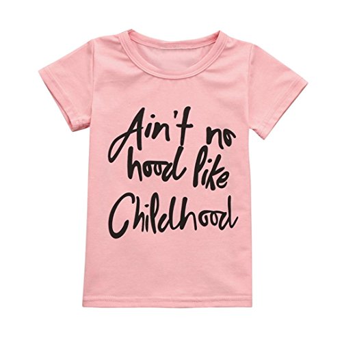 Moonker Baby T-Shirt,Toddler Girls Kid Child Summer Short Sleeve Letter Print Tops Blouse Tee Clothes 1-6 Yr Old (5-6 Years Old, Pink)