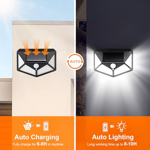 GRIFEMA 2-Pack Solar Security Lights for Outdoor Garden with Motion Sensor, Waterproof Solar Powered Wall Lights with 100 LEDs, 3 Modes, 270° Wide Angle, IP65, 800mAh Battery, GDK203-2 - Image 3