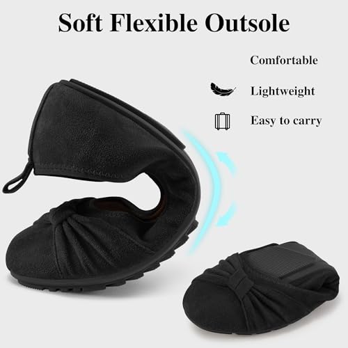 Ecetana Womens Flats Shoes Dressy: Round Toe Bowknot Suede Foldable Ballet Flats Comfortable Casual Slip On Loafers - Image 5