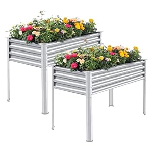 Land Guard 2 Pack Galvanized Raised Garden Bed with Legs, 48×24×32in Large Metal Elevated Raised Planter Box with Drainage Holes for Backyard, Patio, Balcony, 400lb Capacity