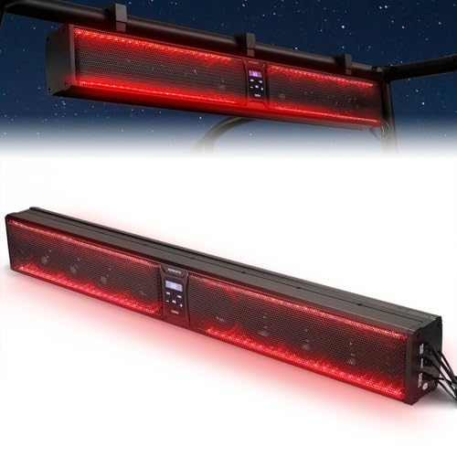 KEMIMOTO 39-inch 10 Speaker Aluminum UTV Sound Bar Waterproof Music Sync Multicolor Lights SxS Speakers Soundbar for UTV Golf Cart Marine with 1.25 in - 2 in Roll Bar